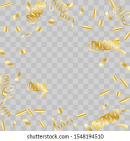 Gold glitter confetti. Light background Shiny abstract texture. Vector abstract graphic design. New Year Christmas. Gold glitter background. Vector elegant invitation template. Celebrate background.