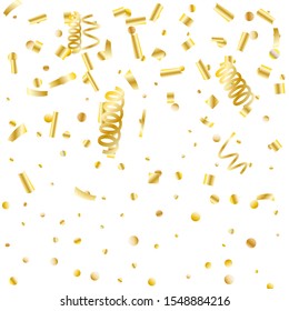 Gold glitter confetti. Light background Shiny abstract texture. Vector abstract graphic design. New Year Christmas. Gold glitter background. Vector elegant invitation template. Celebrate background.