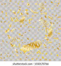 Gold glitter confetti. Light background Shiny abstract texture. Vector abstract graphic design. New Year Christmas. Gold glitter background. Vector elegant invitation template. Celebrate background.