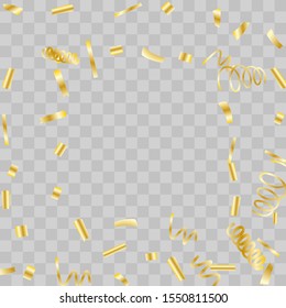 Gold glitter confetti. Light background Shiny abstract texture. Vector abstract graphic design. New Year Christmas. Gold glitter background. Vector elegant invitation template. Celebrate background.