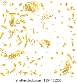 Gold glitter confetti. Light background Shiny abstract texture. Vector abstract graphic design. New Year Christmas. Gold glitter background. Vector elegant invitation template. Celebrate background.