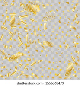 Gold glitter confetti. Light background Shiny abstract texture. Vector abstract graphic design. New Year Christmas. Gold glitter background. Vector elegant invitation template. Celebrate background.