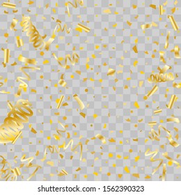 Gold glitter confetti. Light background Shiny abstract texture. Vector abstract graphic design. New Year Christmas. Gold glitter background. Vector elegant invitation template. Celebrate background.