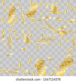 Gold glitter confetti. Light background Shiny abstract texture. Vector abstract graphic design. New Year Christmas. Gold glitter background. Vector elegant invitation template. Celebrate background.