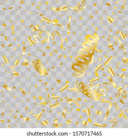 Gold glitter confetti. Light background Shiny abstract texture. Vector abstract graphic design. New Year Christmas. Gold glitter background. Vector elegant invitation template. Celebrate background.