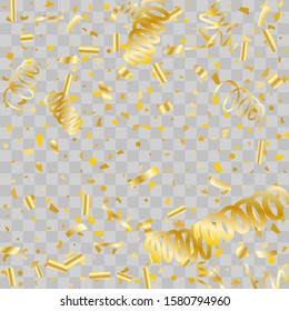 Gold glitter confetti. Light background Shiny abstract texture. Vector abstract graphic design. New Year Christmas. Gold glitter background. Vector elegant invitation template. Celebrate background.