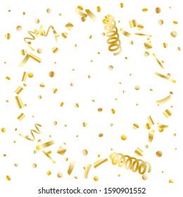 Gold glitter confetti. Light background Shiny abstract texture. Vector abstract graphic design. New Year Christmas. Gold glitter background. Vector elegant invitation template. Celebrate background.