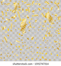 Gold glitter confetti. Light background Shiny abstract texture. Vector abstract graphic design. New Year Christmas. Gold glitter background. Vector elegant invitation template. Celebrate background.