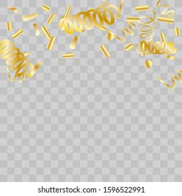 Gold glitter confetti. Light background Shiny abstract texture. Vector abstract graphic design. New Year Christmas. Gold glitter background. Vector elegant invitation template. Celebrate background.