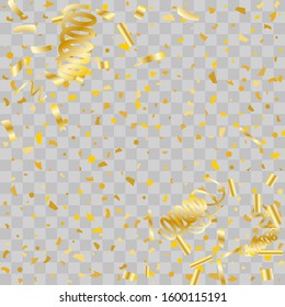 Gold glitter confetti. Light background Shiny abstract texture. Vector abstract graphic design. New Year Christmas. Gold glitter background. Vector elegant invitation template. Celebrate background.