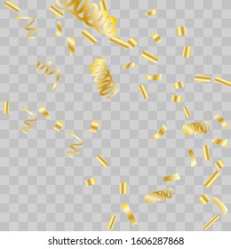 Gold glitter confetti. Light background Shiny abstract texture. Vector abstract graphic design. New Year Christmas. Gold glitter background. Vector elegant invitation template. Celebrate background.