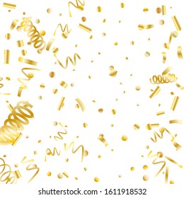 Gold glitter confetti. Light background Shiny abstract texture. Vector abstract graphic design. New Year Christmas. Gold glitter background. Vector elegant invitation template. Celebrate background.