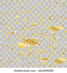 Gold glitter confetti. Light background Shiny abstract texture. Vector abstract graphic design. New Year Christmas. Gold glitter background. Vector elegant invitation template. Celebrate background.