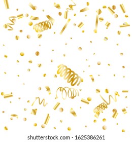 Gold glitter confetti. Light background Shiny abstract texture. Vector abstract graphic design. New Year Christmas. Gold glitter background. Vector elegant invitation template. Celebrate background.