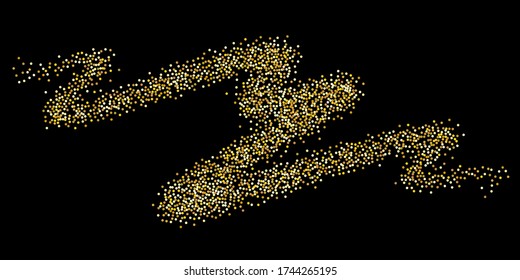 Gold glitter confetti on a black background. Illustration of a drop of shiny particles. Decorative element. VIP, VIP, cards, invitations, gift, luxury background for your design.