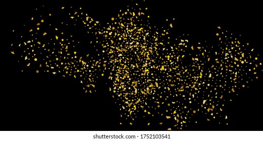 Gold glitter confetti on a black background. Illustration of a drop of shiny particles. Decorative element. VIP, VIP, cards, invitations, gift, luxury background for your design.