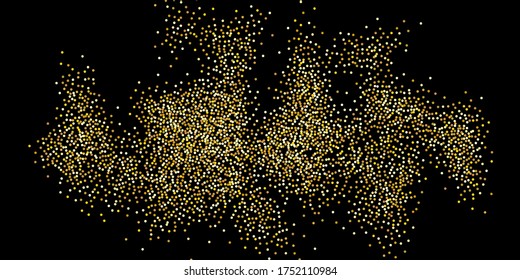 Gold glitter confetti on a black background. Illustration of a drop of shiny particles. Decorative element. VIP, VIP, cards, invitations, gift, luxury background for your design.