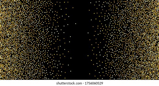 Gold glitter confetti on a black background. Illustration of a drop of shiny particles. Decorative element. VIP, VIP, cards, invitations, gift, luxury background for your design.