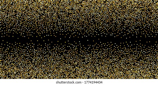 Gold glitter confetti on a black background. Illustration of a drop of shiny particles. Decorative element. VIP, VIP, cards, invitations, gift, luxury background for your design.