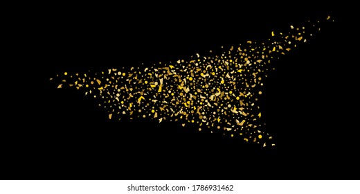 Gold glitter confetti on a black background. Illustration of a drop of shiny particles. Decorative element. VIP, VIP, cards, invitations, gift, luxury background for your design.