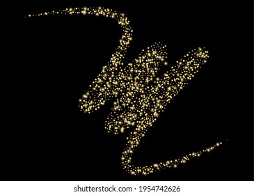Gold glitter confetti on a black background. Shiny particles scattered, sand. Decorative element. Luxury background for your design, cards, invitations, vector