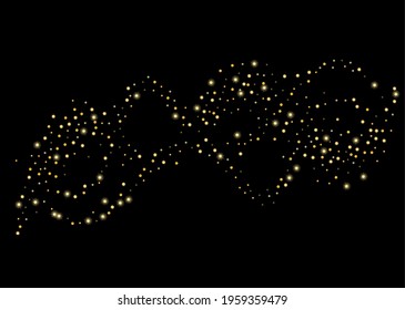 Gold glitter confetti on a black background. Shiny particles scattered, sand. Decorative element. Luxury background for your design, cards, invitations, vector