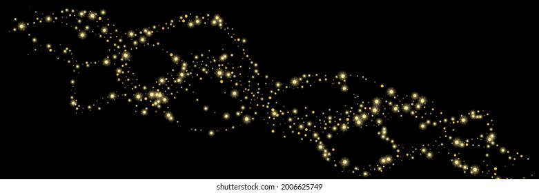 Gold glitter confetti on a black background. Shiny particles scattered, sand. Decorative element. Luxury background for your design, cards, invitations, vector