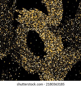 Gold glitter confetti on a black background. Shiny particles scattered, sand. Decorative element. Luxury background for your design, cards, invitations, vector