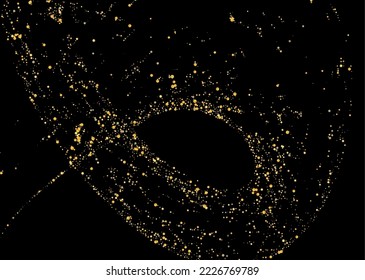 Gold glitter confetti on a black background. Shiny particles scattered, sand. Decorative element. Luxury background for your design, cards, invitations, vector