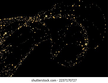 Gold glitter confetti on a black background. Shiny particles scattered, sand. Decorative element. Luxury background for your design, cards, invitations, vector