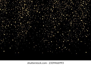 Gold glitter confetti on a black background. Shiny particles scattered, sand. Decorative element. Luxury background for your design, cards, invitations, vector