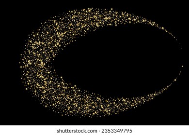 Gold glitter confetti on a black background. Shiny particles scattered, sand. Decorative element. Luxury background for your design, cards, invitations, vector