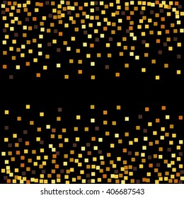 Gold glitter confetti on black background. Vector illustration.