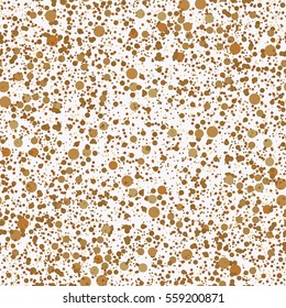 Gold glitter confetti seamless pattern. Amber color background. Golden explosion of confetti. Vector illustration. Template for prints, invitations, greeting cards, web backdrop.