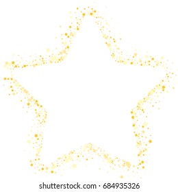 Gold glitter Confetti stars background. Scatter star frame on white background made of gold glittering confetti stars. Vector illustration.