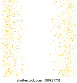 Gold glitter Confetti stars background. Scatter frame on white background made of gold  glitter confetti stars. Vector illustration.