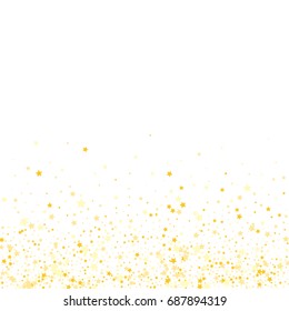 Gold glitter Confetti stars on white background. Scatter  background made of gold glittering confetti stars. Bottom gradient Confetti stars Scatter  on white background. Vector illustration.