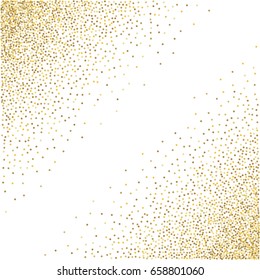 Gold Glitter Corners For Frame Or Border, Background Vector Illustration. Golden Dust, Flying Circle Yellow And Brown Confetti Elements. Sparkle Dots, Round Tinsel Elements Celebration Graphic Design.