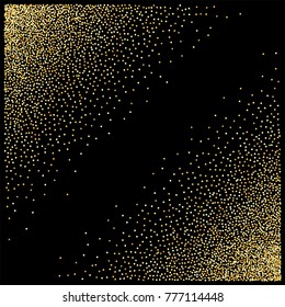 Gold glitter corners, Golden dust confetti elements. frame or border background vector illustration. flying circle  Sparkle dots, round tinsel elements celebration graphic design.