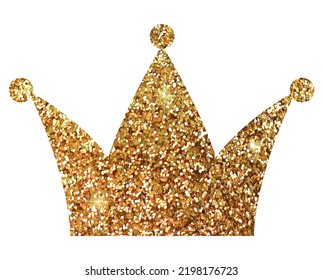 Gold glitter crown. Isolated on a white background. For the design of postcards and invitations. Vector.