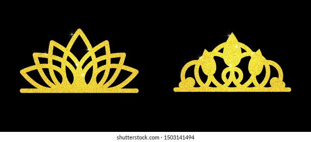 Gold glitter crown set iers set of king crowns. Sparkling diadems  and crowns for your design