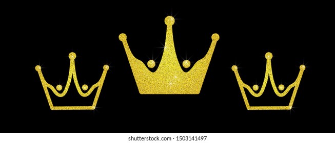Gold glitter crown set iers set of king crowns. Sparkling diadems  and crowns for your design