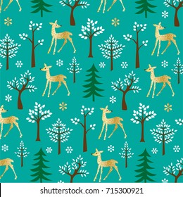 gold glitter deer pattern on blue