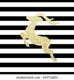 Gold glitter deer and striped background