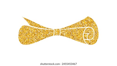 Gold glitter diploma icon. Rolled paper, scroll. Education document. University graduation certificate. Bachelor, master or professor degree.