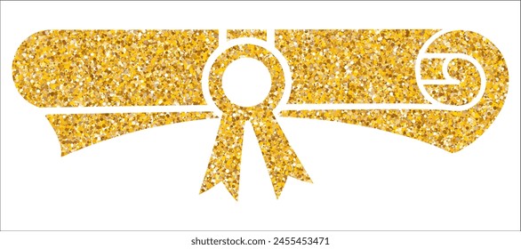 Gold glitter diploma icon. Rolled paper, scroll. Education document. University graduation certificate. Bachelor, master or professor degree.