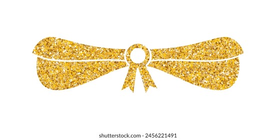 Gold glitter diploma icon. Rolled paper, scroll. Education document. University graduation certificate. Bachelor, master or professor degree.