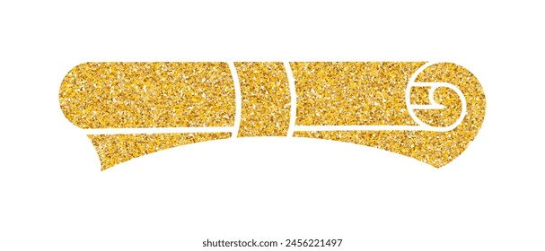 Gold glitter diploma icon. Rolled paper, scroll. Education document. University graduation certificate. Bachelor, master or professor degree.