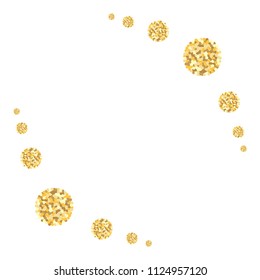 gold glitter dots border, golden confetti dots vector background, sparkle circles frame.  design elements for christmas, birthday, wedding, party, holiday date invitation.