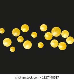 Gold glitter dots confetti on isolated backdrop. Falling sequins with shimmer and sparkles. Design with gold glitter dots for party invitation, bridal shower and save the date invite.